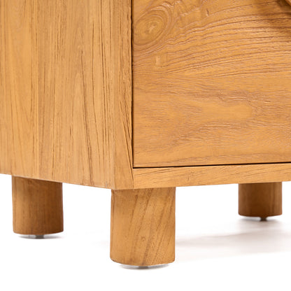 Table de chevet Eclipse en teck massif naturel – 2 tiroirs