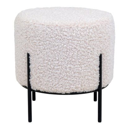 Pouf bouclé Alford -Blanc- Ø35,5x37 cm
