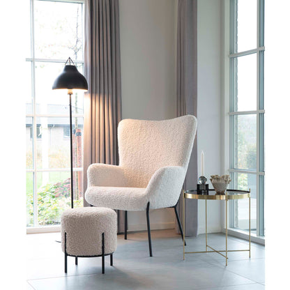 Pouf bouclé Alford -Blanc- Ø35,5x37 cm