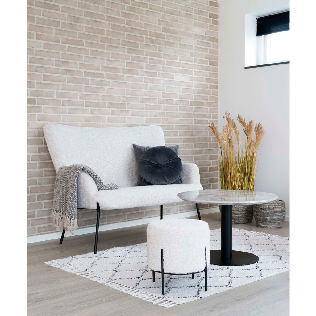Pouf bouclé Alford -Blanc- Ø35,5x37 cm