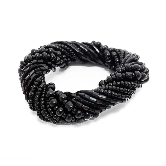 Le Rond de Serviette en Perles - Noir - Lot de 4