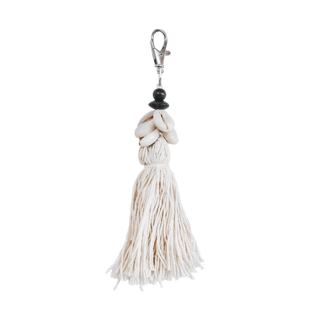 Le porte-clés à pampilles Cowrie - Blanc