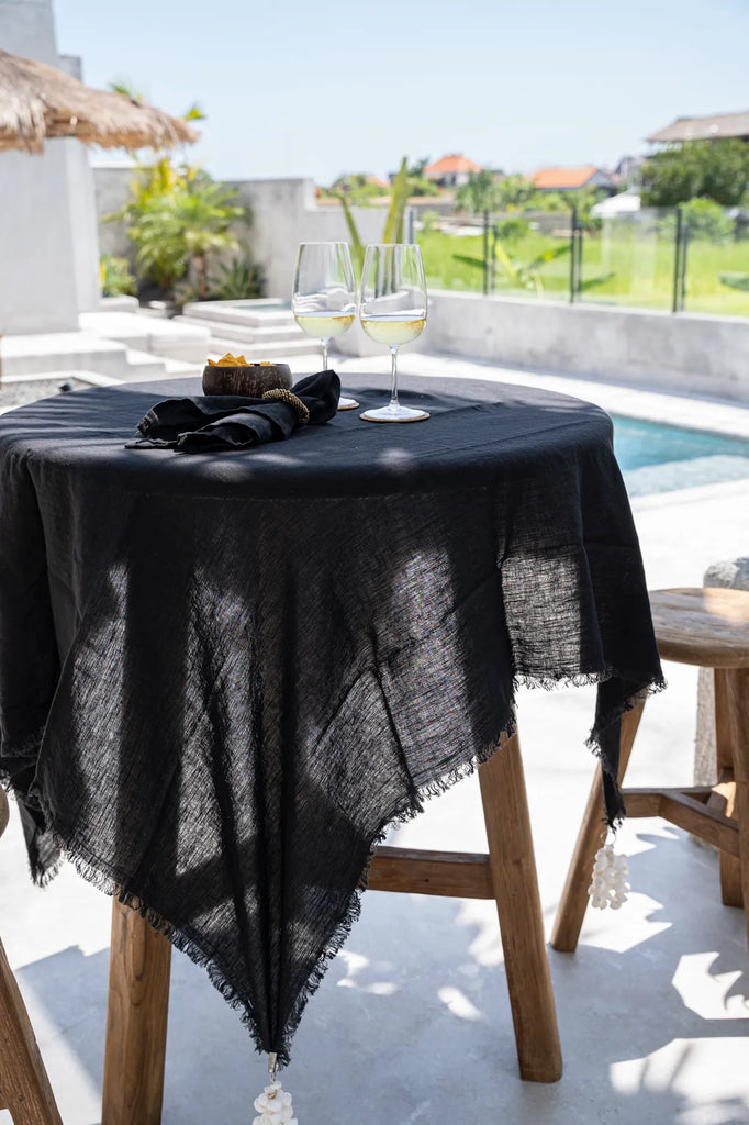 La Nappe en Lin - Noir -180x300