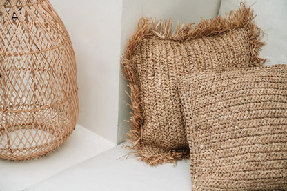 La Housse de Coussin Raffia Flores - Naturel - 40x40