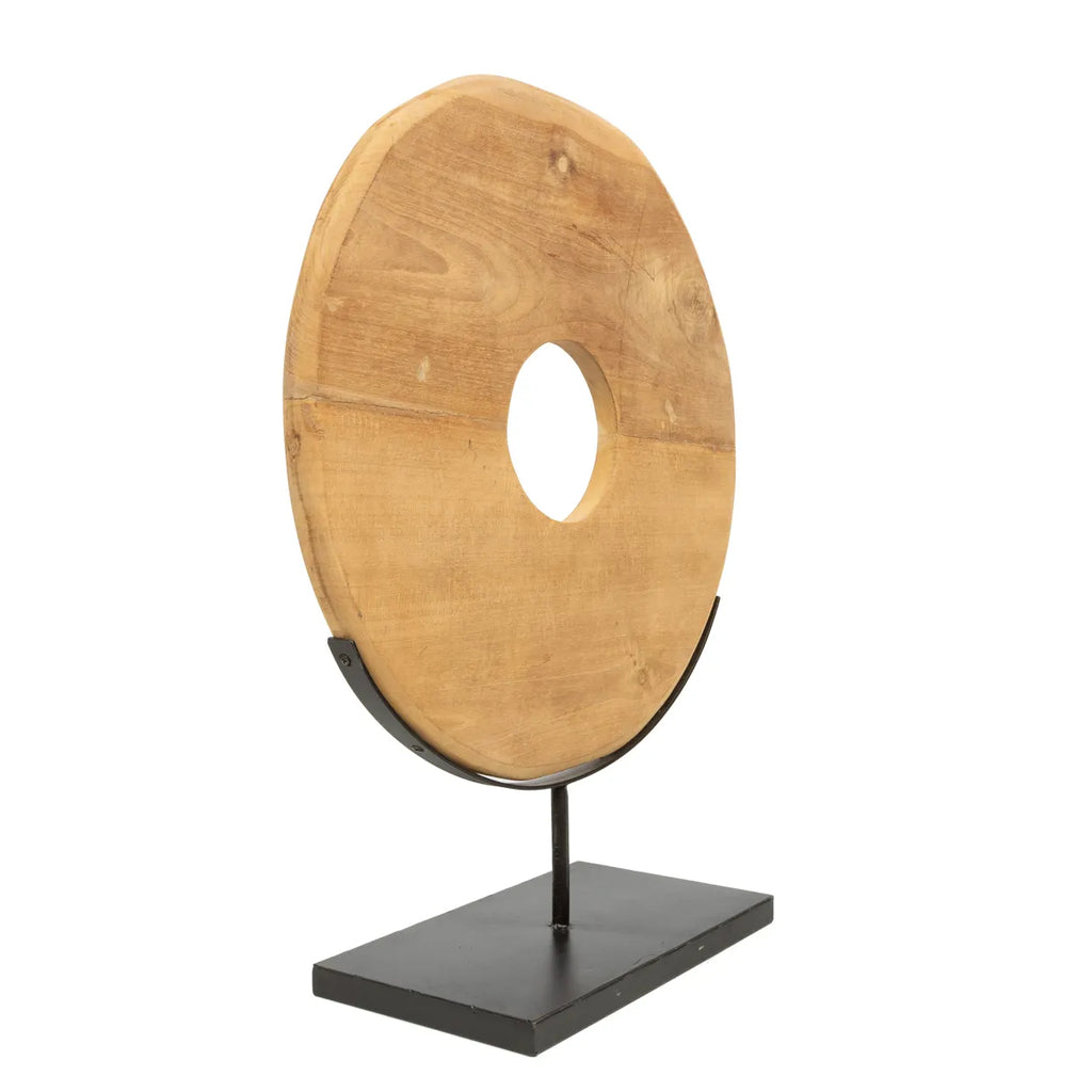 Statue Le Disque En Teak Sur Pied - L