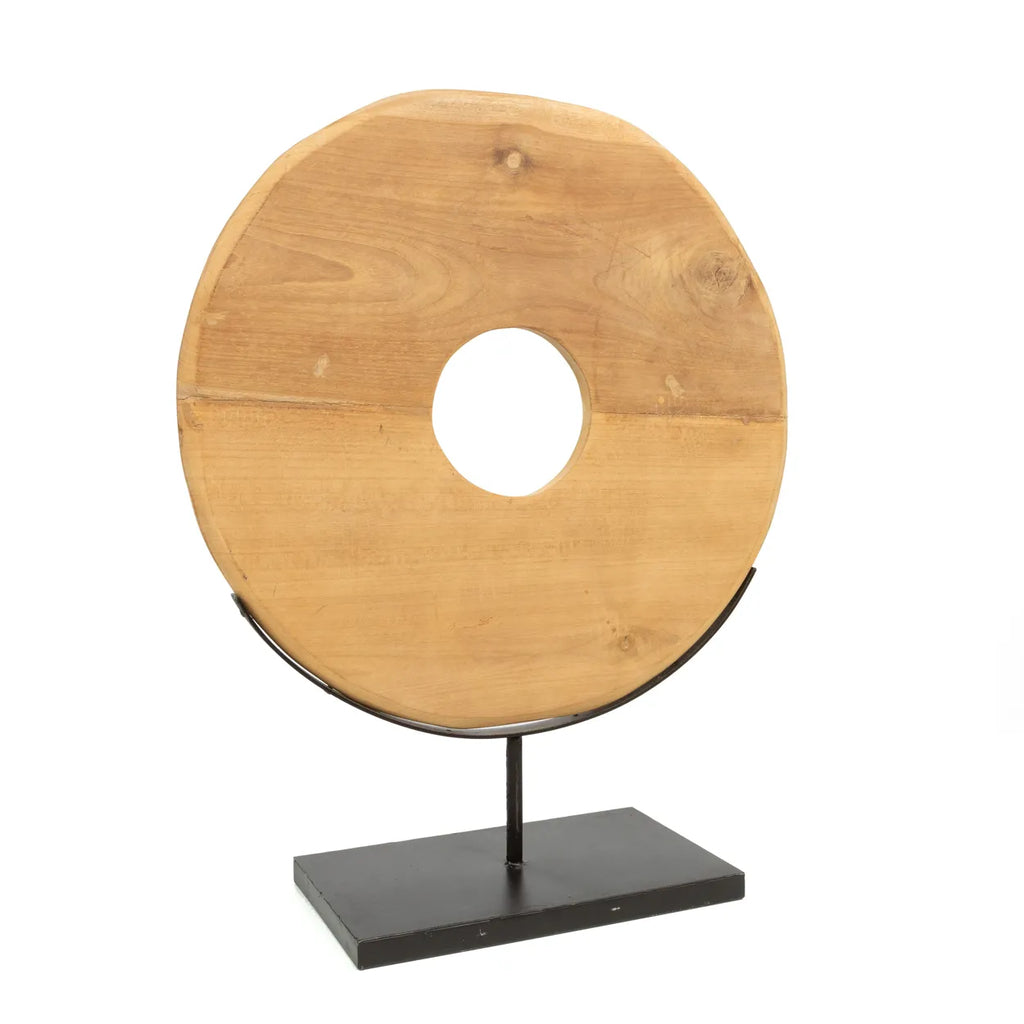 Statue Le Disque En Teak Sur Pied - L