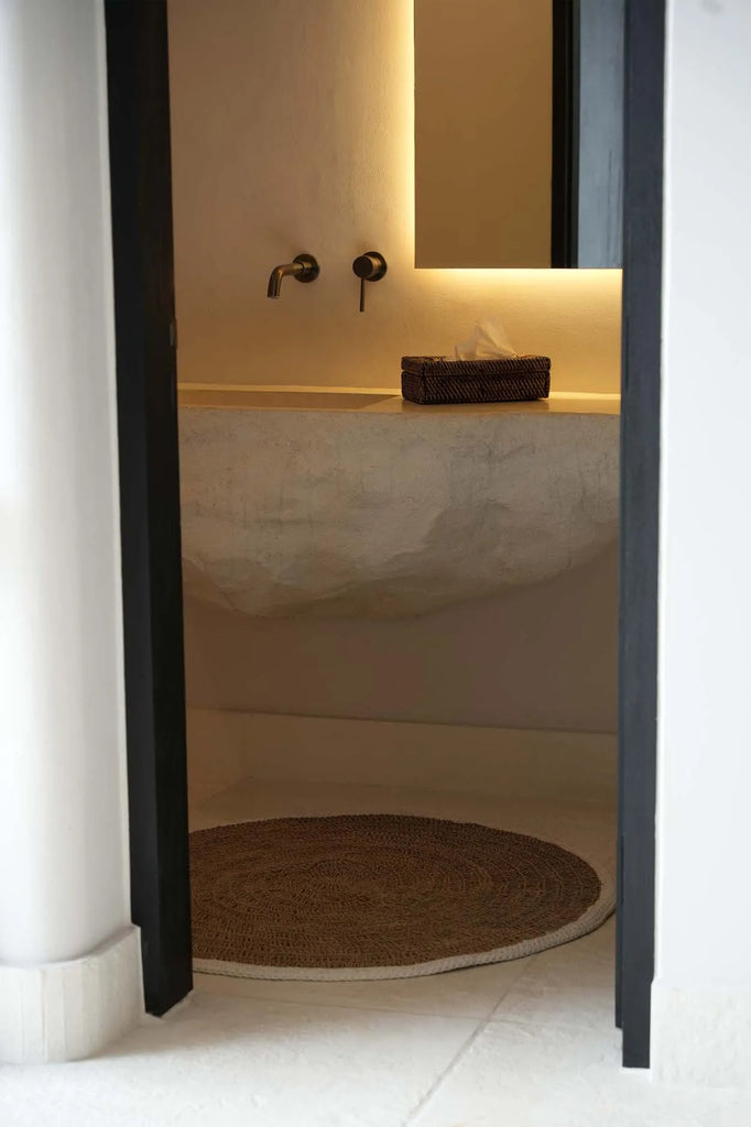 Le Tapis Rond en Jonc de Mer et Coton - Blanc Naturel - 100