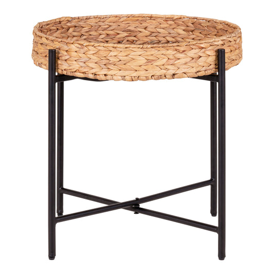 Table d'appoint Naro - Table d'appoint en métal et jacinthe d'eau, ronde, Ø50x48,5 cm